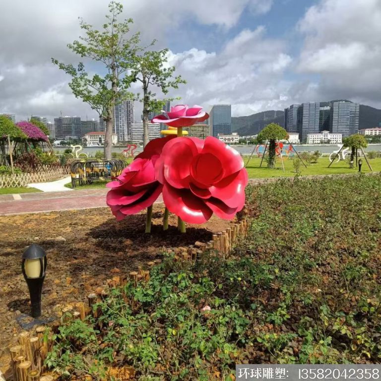 不锈钢仿真玫瑰花雕塑，公园花朵雕塑2