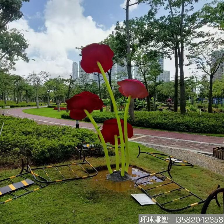 不锈钢仿真玫瑰花雕塑，公园花朵雕塑3